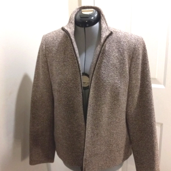 Talbots Petites Brown Tweed Front Zipper Jacket Wool/nylon/Silk Size10 - Picture 3 of 6